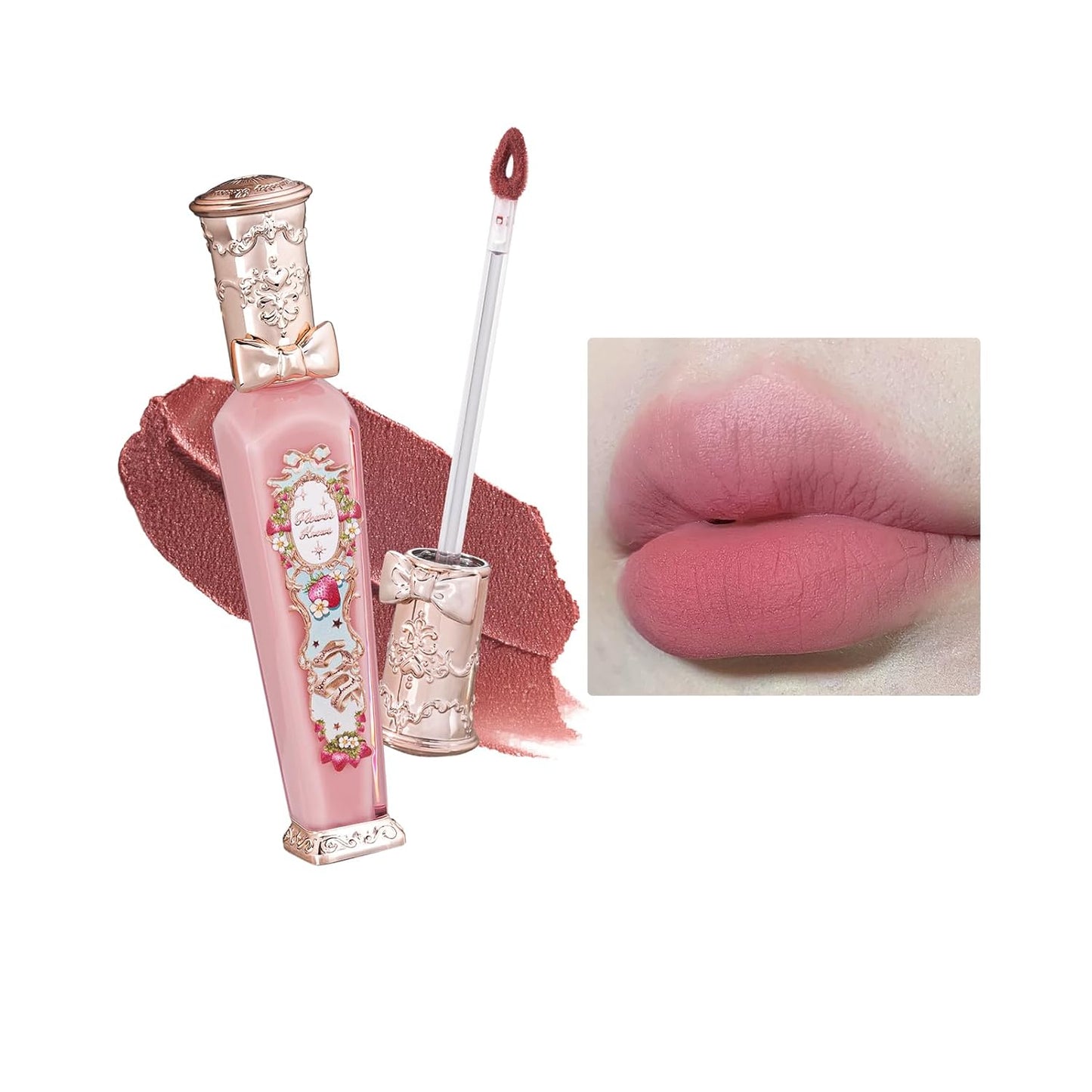 Flower Knows Strawberry Rococo Cloud Lip Cream,Velvety Matte Liquid Lipstick,Pink Lipstick,Long Lasting Lip Stain,Kiss-proof Blurred Lipstick for Girls&Women,0.12 Fl Oz(S04 Strawberry Moon)