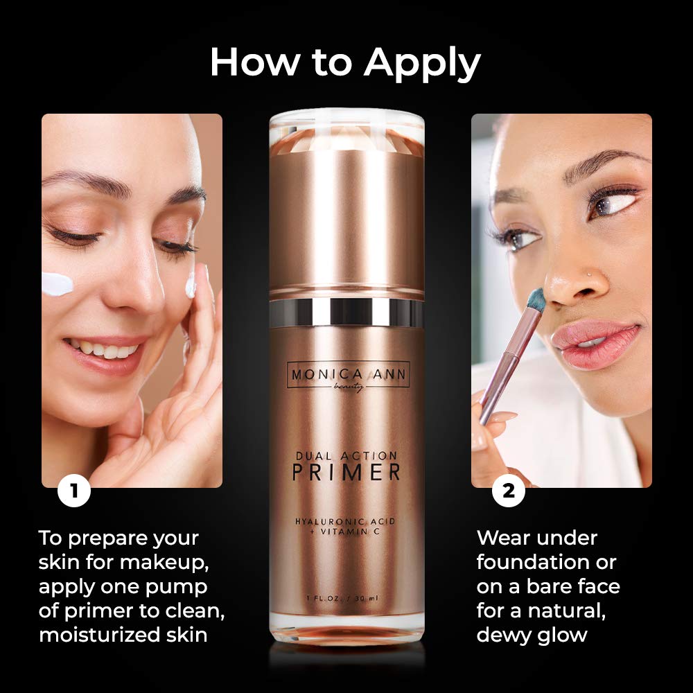 Dual-Action Face Primer - 30 mL | Hydrating Makeup Primer With Vitamin C & Hyaluronic Acid | Smoothing Translucent Matte Pore Minimizer | Foundation Primer For Any Skin Tone