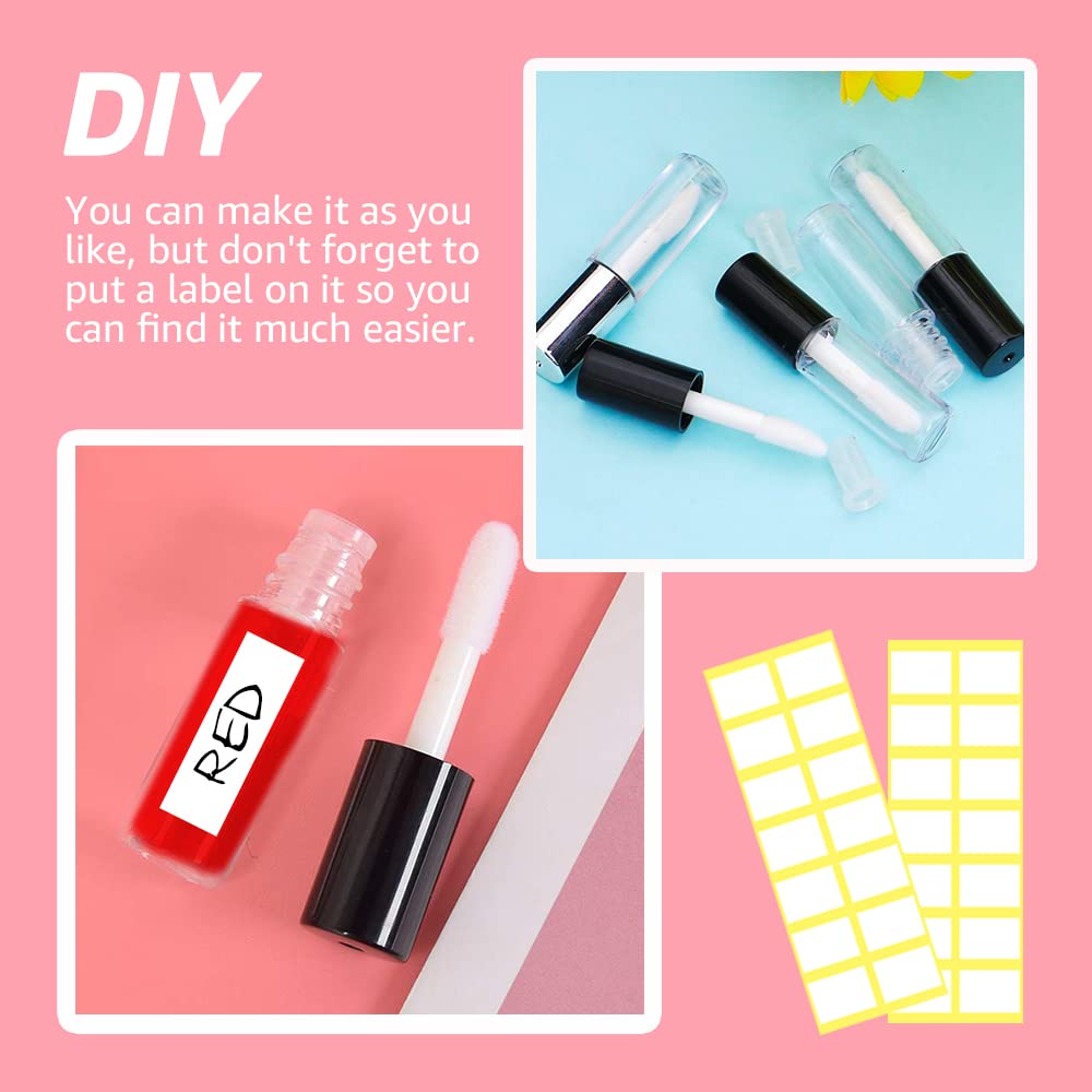 AMORIX 50PCS Mini Lip Gloss Tubes with Wand 1.2ml Empty Lip Gloss Containers Clear Refillable Travel Lip Balm Bottles for Samples with 5ml Syringes DIY Lip Gloss Base + Tag Labels(Silver)