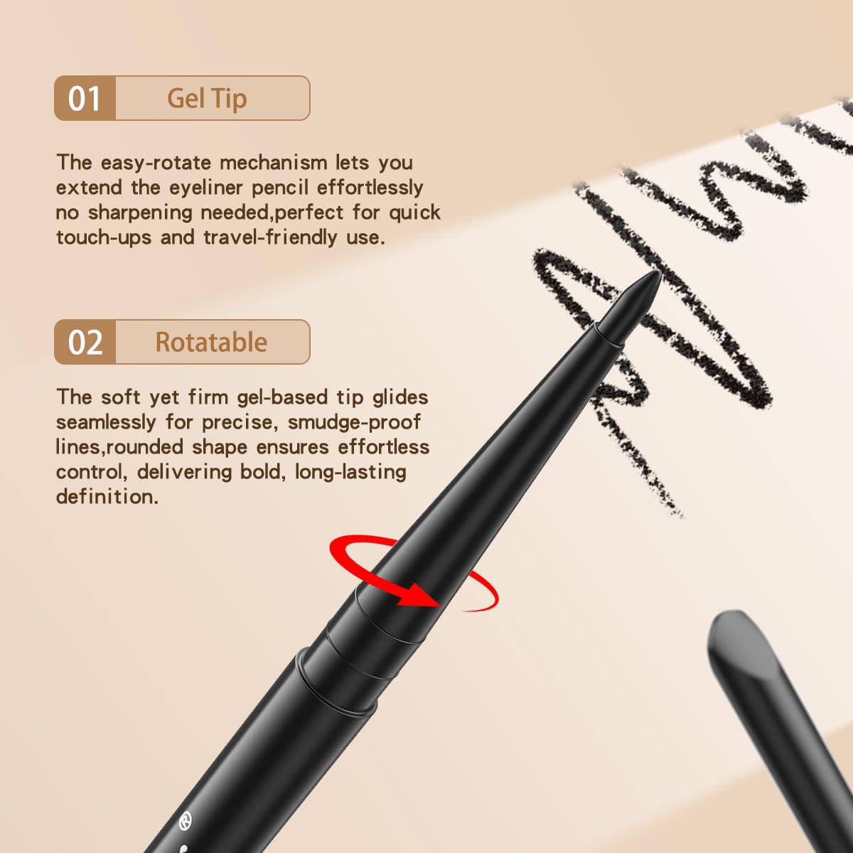 12 Pcs Black Eyeliner Pencil Gel Eyeliner Pen with Retractable and Waterproof Eye Liner for Bold and Defined Eye Liner(Black)