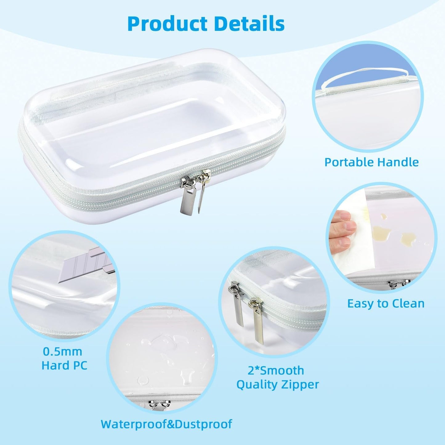 SameTech Zip Bins Clear Storage Bins for Home Organization, Stackable Hard Shell Zipper Case to Organize Bin, Zippered Hard Pouch Container Toiletry Bag Travel Bags for Toiletries, 2pcs