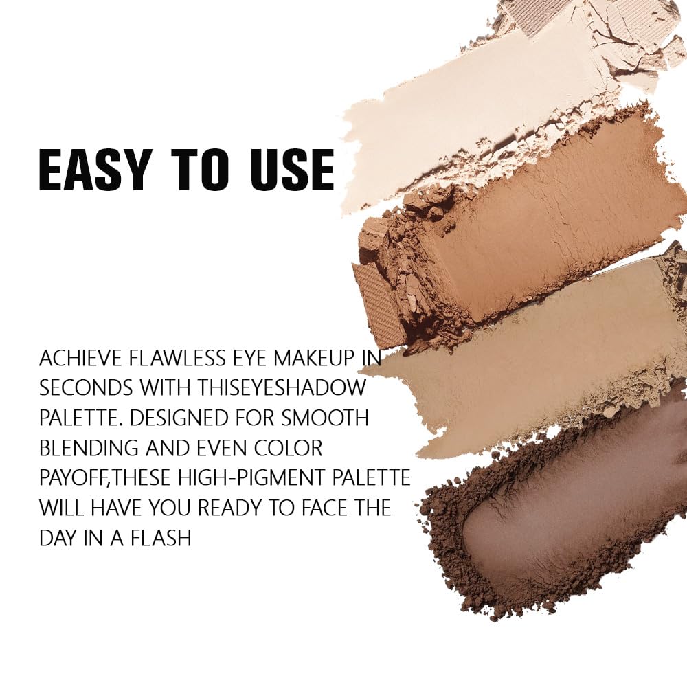 evpct Nude Brown Matte Powder Eyeshadow Quad Palette, Light Nude Pink Natural Dark Brown Matte Smoky High Pigmented Mini Eye Shadow Palette Makeup for Women, Waterproof Smudge Proof Vegan Cruelty-free