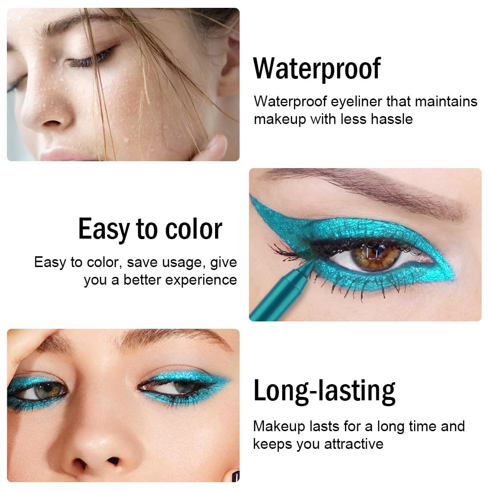 Kaely Gel Eyeliner Pencil for Women, Blue Green Eye Liner Waterproof Smudge Proof with Sharpener, Waterline Eye Makeup Liners, delineador de ojos contra el agua, Vegan & Cruelty-Free, 15