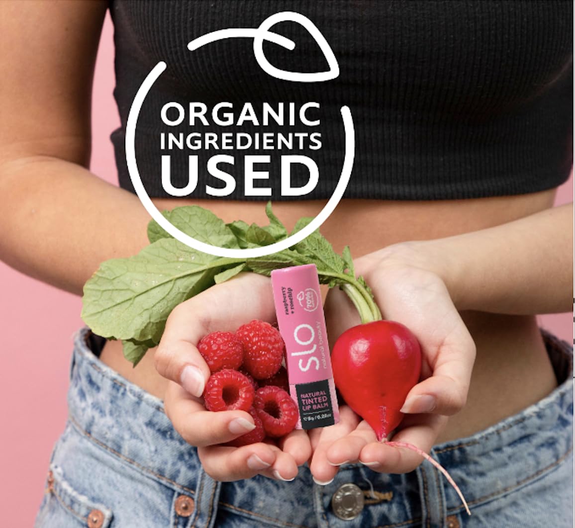 Slo | Natural Lip Balm - All Natural Ingredients, Vegan & Cruelty Free, Hydrating & Soothing, Plastic Free, Paper Packaging | Raspberry + Rosehip, 0.28oz