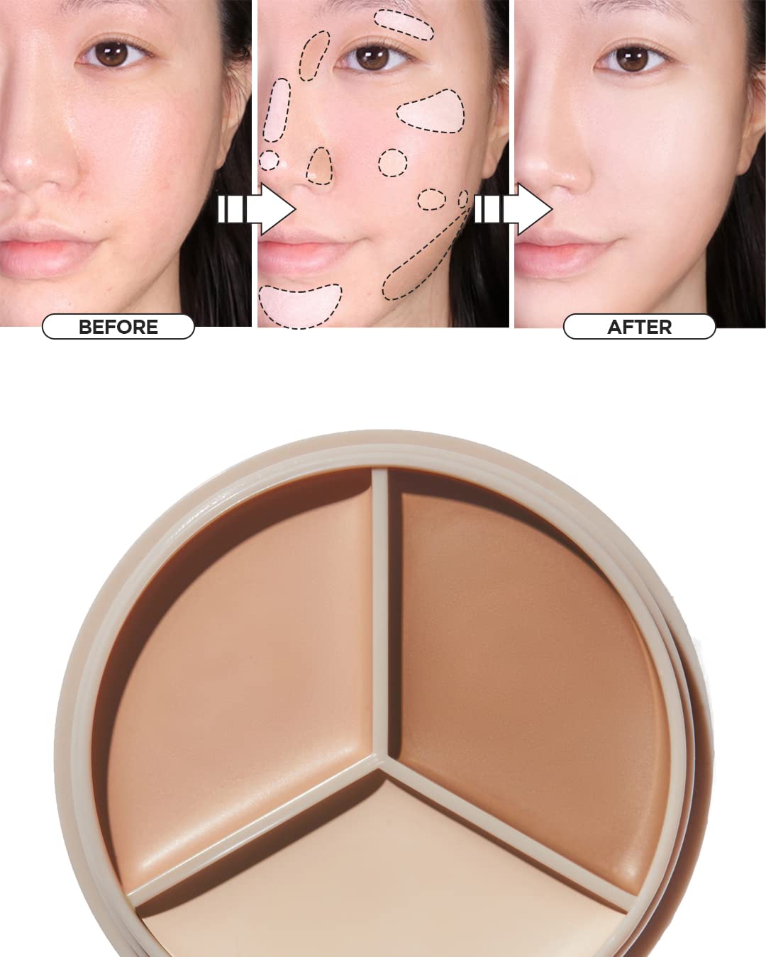 THESAEM Cover Perfection Triple Pot Concealer – 3 Color Concealer with Full Coverage Natural Beige Shade Covers Blemishes Spots, Highlighter & Contouring, 02 Contour Beige