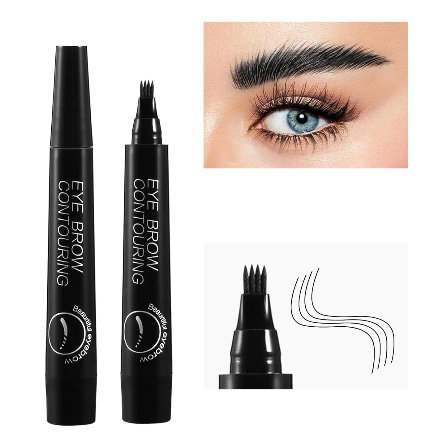 Eyebrow Pen Waterproof, Liquid Eyebrow Pencil with a Micro-Fork Tip Applicator Creates Natural Looking Brows Effortlessly, Black