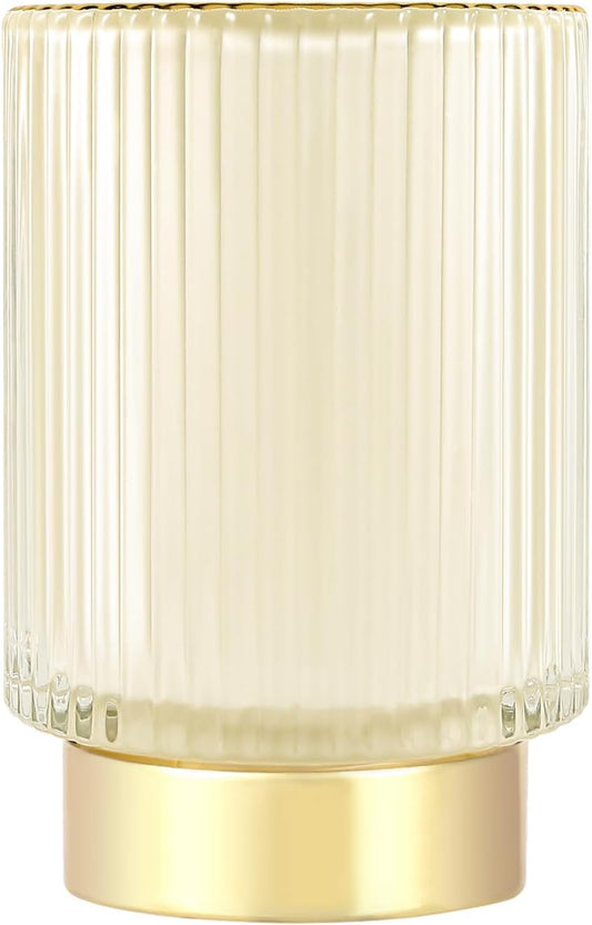 DASITON Makeup Brush holder Organizer,Crystal Cosmetic Makeup Brush Glass Brushes Storage Holder, Vintage Make Up Brush Cup Pen Pencil Holder striped vase(Cream L)