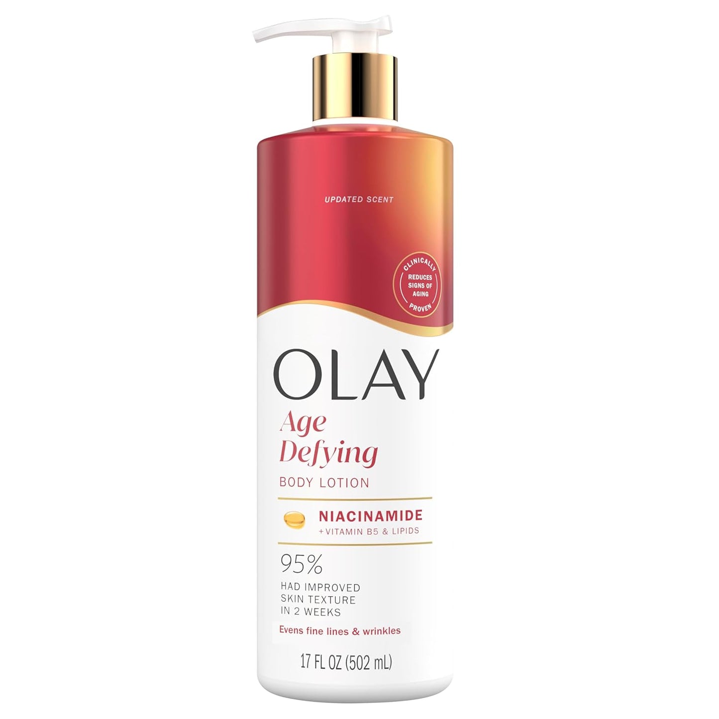 Olay Body Lotion for Women, Age Defying with Niacinamide Serum, Visibly Reduce Signs of Skin Aging, 24hr Moisture & Hydration, Fast Absorbing Formula, Vitamin B3 Complex, For All Skin Types, 17 fl oz