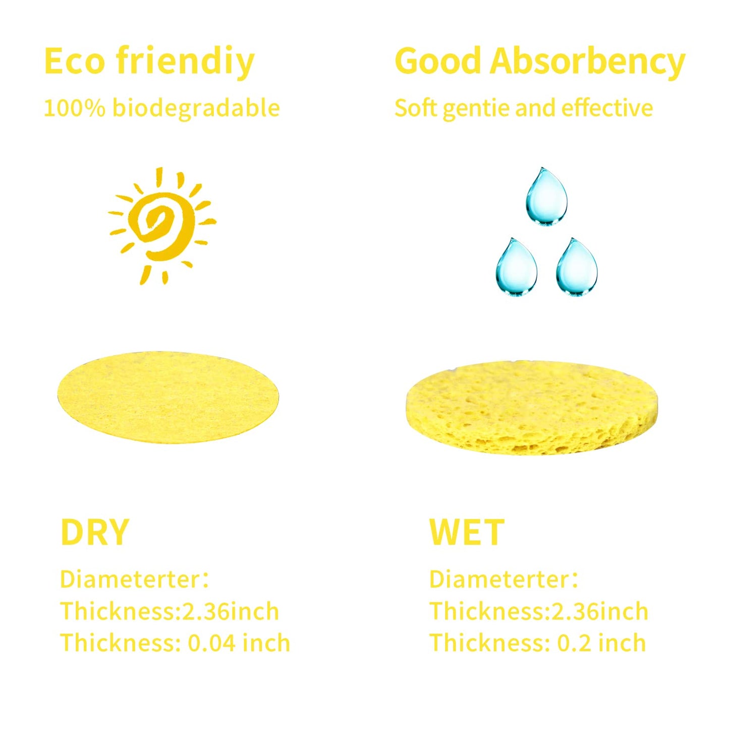 50-Count Facial Sponges Compressed Natural Cellulose Sponge Round Shape Face Sponge for Face Cleansing Exfoliating and Makeup Removal, Mixed Color