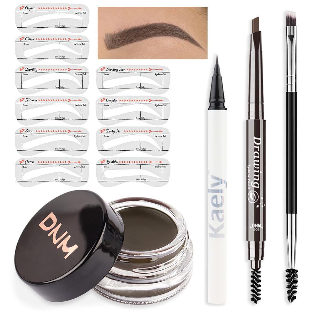 evpct Eyebrow Stencils Kit for Women Shaping, Eyebrow Shaper Makeup Kit, Eye Brow Stencil Shaper Tinting kits for Women, with Eyeliner, Eyebrows Pencil, Pomade, Brush and 10 Stencils, 06# MEDIUM BROWN