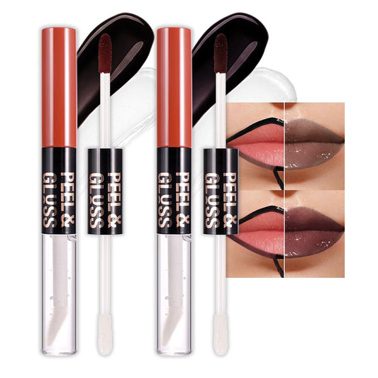 2Pcs Lip Stain Peel Off Lip Gloss oil Dual-Ended Combo, Lips Liner Stain Peel Off Masque, Long Lasting & Waterproof, Transfer-Proof Lip Tint Stain with Lip oil for All Skin Type 06#+07#
