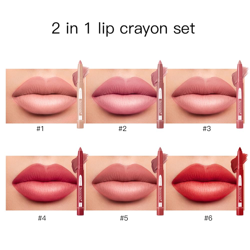 ibcccndc 6PCS Lip Liner and Lipstick Set - High Pigmented Creamy Matte Lip Liner Pencil Set for Girls and Women, Lip Makeup Gift Sets - Includes Nude and Red Lip Liners, Waterproof Formula (A)