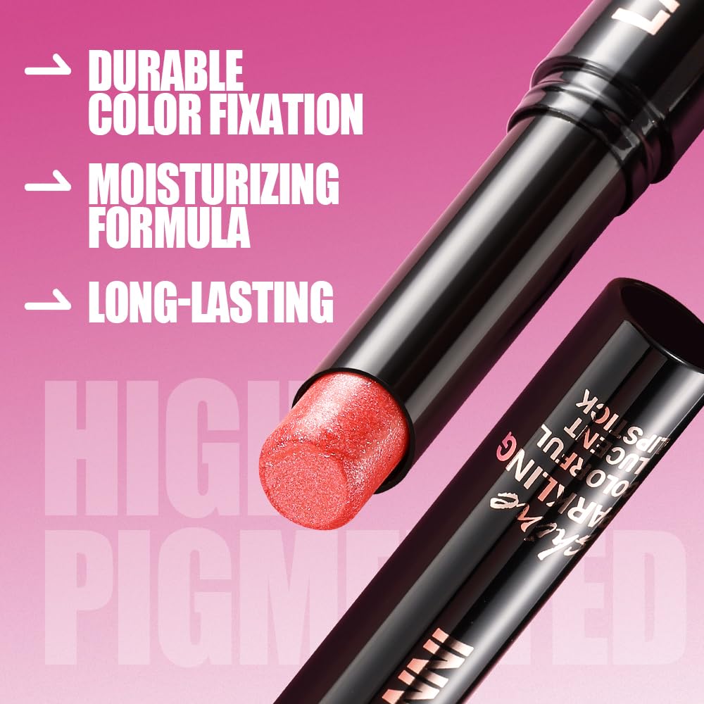 Jolilab 4Pcs Sparkling Lipstick Lip Gloss Long Lasting Waterproof Moisturizer Lip Balm Glitter Shimmer Metallic Lipstick, Diamond Shiny Bold Glow Goth for Women Girls,Non-sticky(01+02+07+08