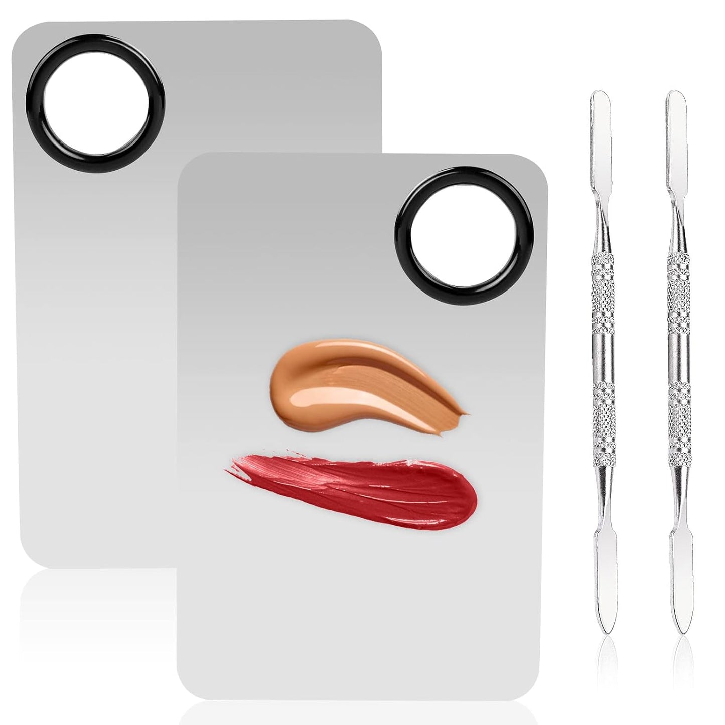2 Sets Foundation Palette Makeup Mixing Palette Stainless Steel Cosmetic Mixing Palette with Spatula Makeup Artist Tool for Mixing Foundation Eye Shadow Eyelash Nail Art (4.52 x 2.99 inch)