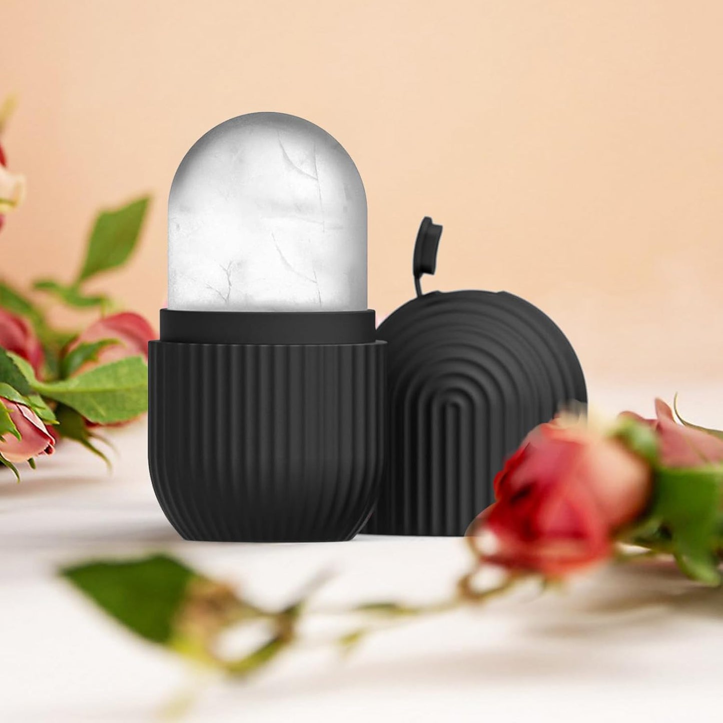 Ice Face Roller, Reusable Silicone Mold Face Massage Eye Facial Beauty Skin Care Tools Apply Ice for Shrink Pores Anti Wrinkle Reduce Puffiness Improve Skin Elasticity, Striped, Black