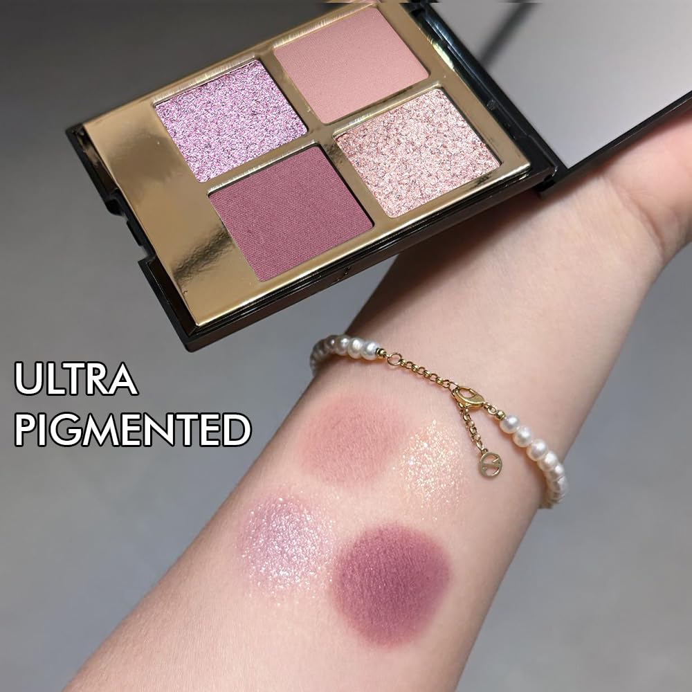 4 Colors Eyeshadow Makeup Palette,Nude Pink Purple Natural Neutral Nude Eye Shadow Palette with Mirror,Long Lasting Naturing-Looking,Waterproof,Travel Size