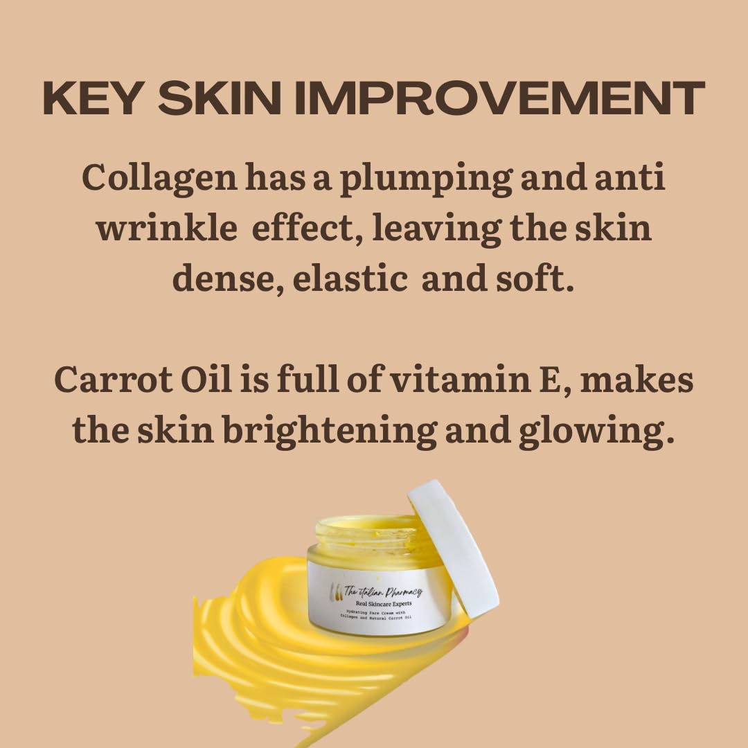 Hydrating Face Cream with Carrot Oil & Collagen – Anti-Aging Face Moisturizer for Glowing Skin – Deep Hydration & Wrinkle Reduction – Lightweight Daily Day & Night Cream