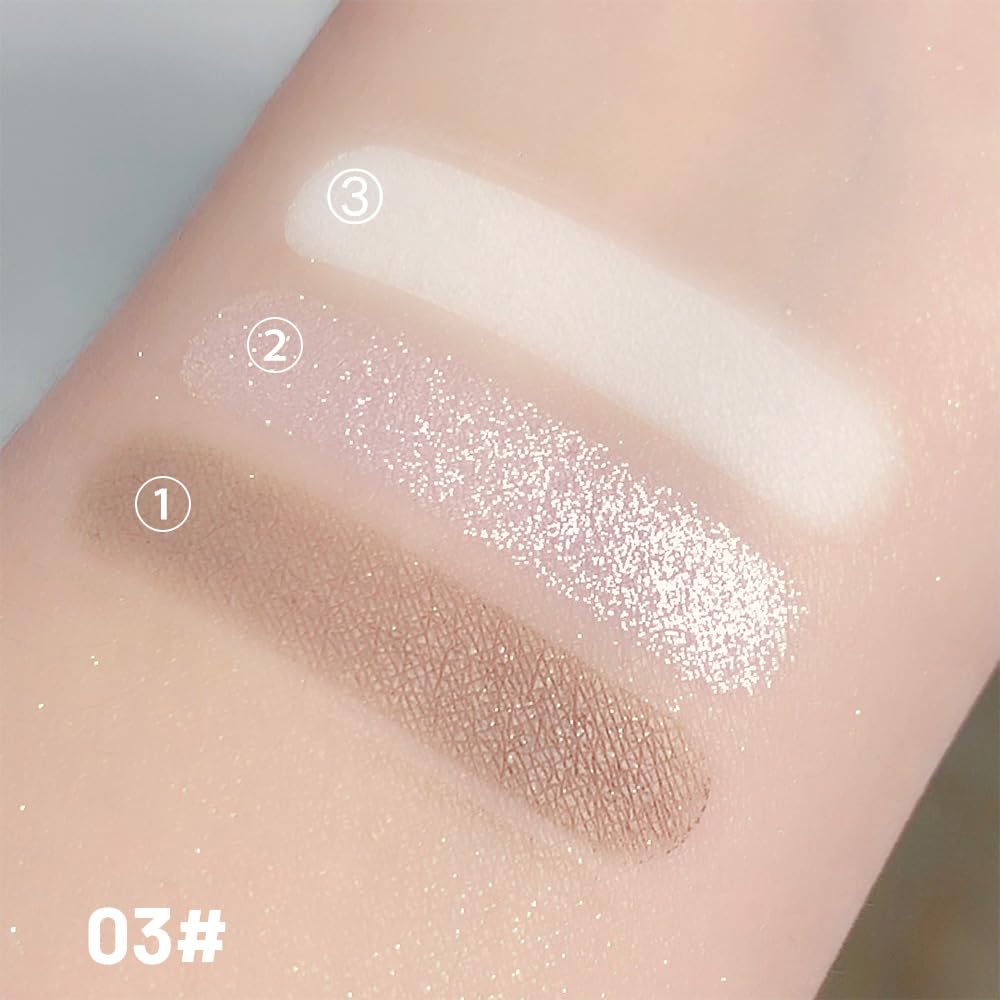 3 IN 1 Brown Nude Face Highlight Bronzer Powder Palette for Face Cheeks Contour Brightening, Buildable Matte Coverage Natural Makeup,Ultra Sculpt Nose Shadow Eyeshadow Primer 03#