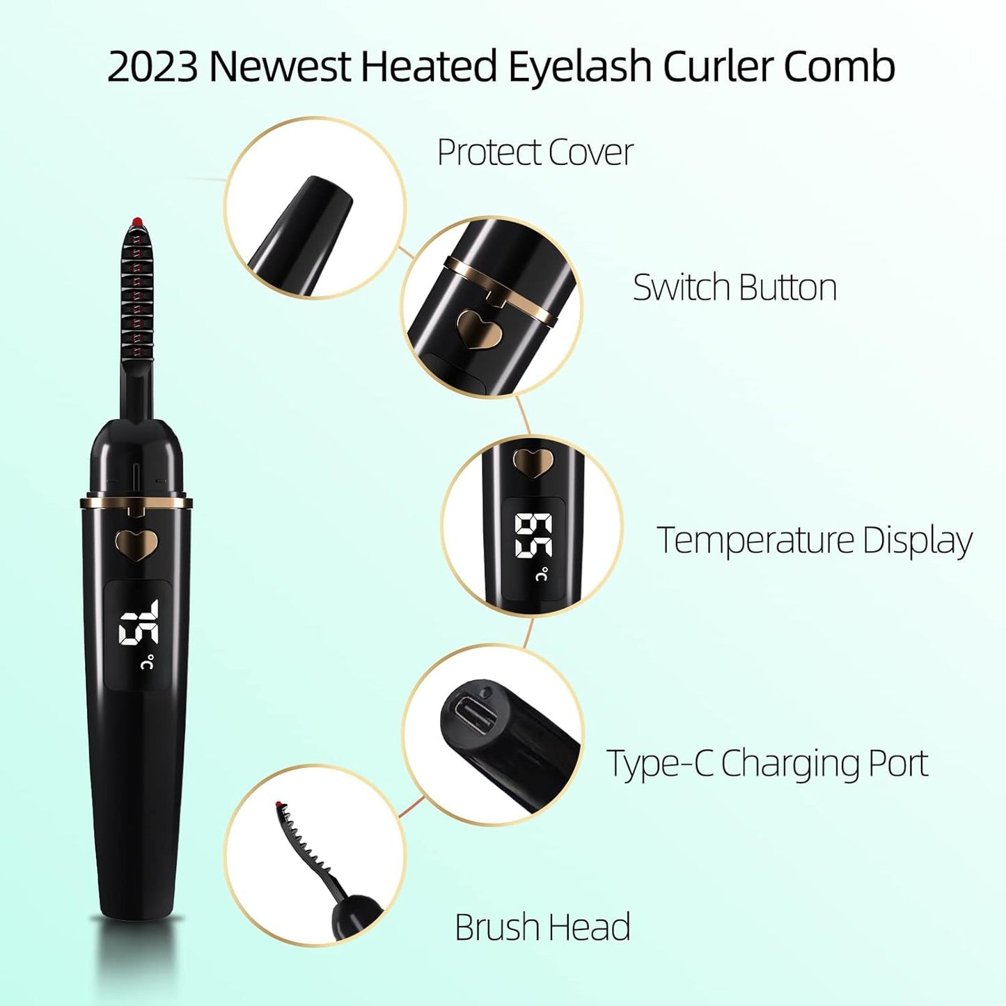ZAPAL Heated Eyeash Curler, S600 Rechargeable Heated lash Curler, Intelligent Power Off Electric Eyelash Curler Heated Quickly 24 Hs Lasting Natural Makeup for Woman (Jet Black/Gold, X8-132mm)
