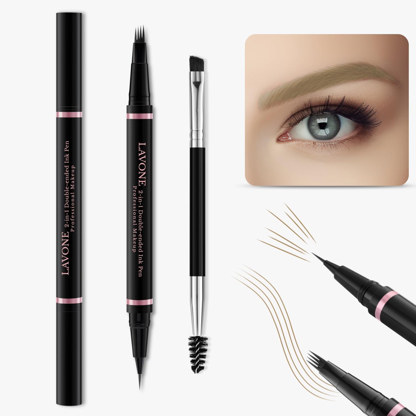 Eyebrow Pencil Makeup Kit, with Waterproof 2-IN-1 Microblading Eyebrow Pen, Eyebrow Pomade, Eyeliner and Dual-ended Eyebrow Brush, Brow Pencil Kit for Natural Eyebrows - Dark Blonde