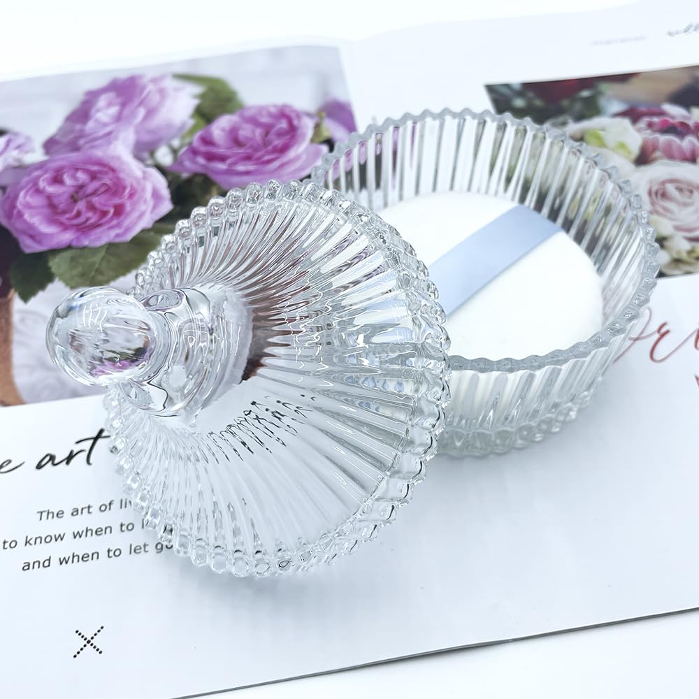 Ultra Soft Powder Puff and Container 3.3" High Density Velvet Dusting Washable Reusable Powder Puff,Bathroom Dressing Table Cotton Swab Storage Jar(Clear)