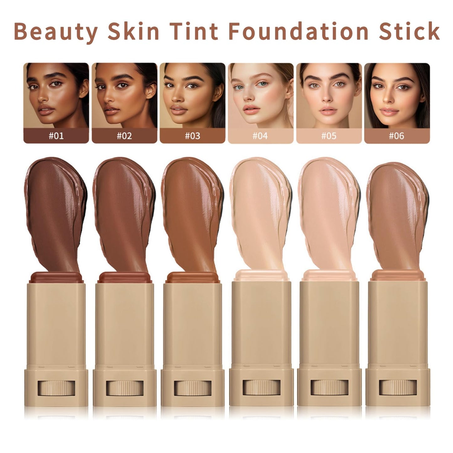 Foundation Stick - Skin Tint & Contour Stick, Serum-Boosted Beauty Balm, Buildable Coverage, Natural Finish, Long-Lasting Wear, For Many Skin Tones (02#)