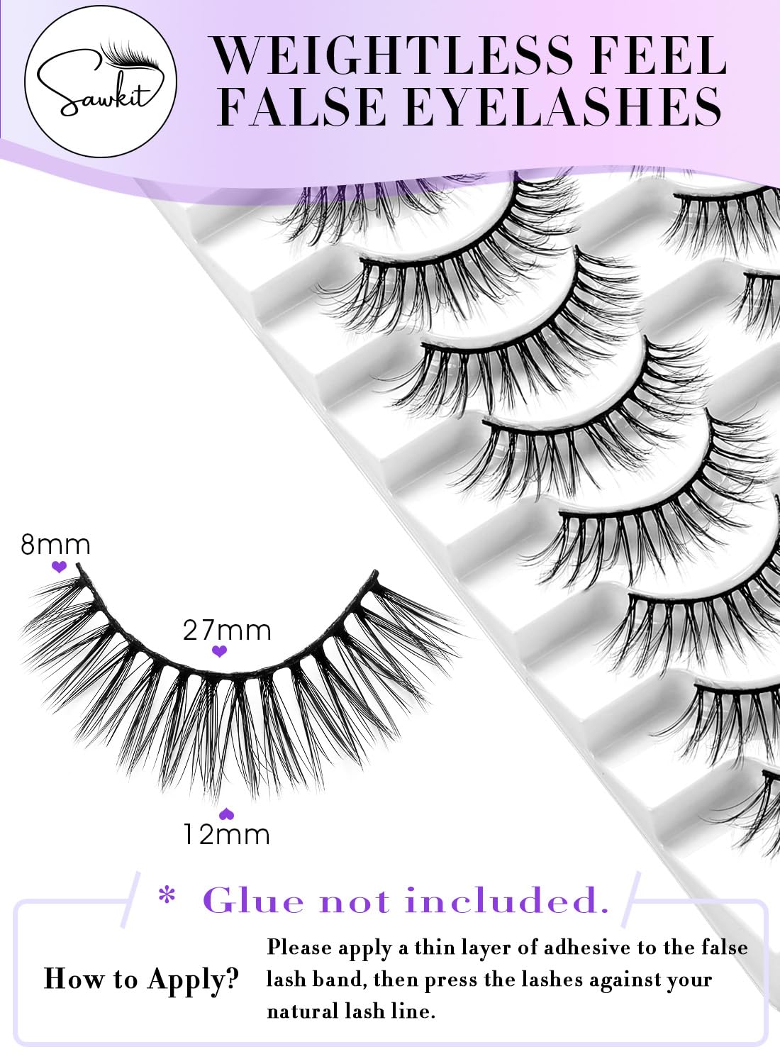 Classic Fake Eyelashes – 8-12mm – Lash Extensions – Luxurious Natural Mink Lashes Eyelash Extensions – Comfortable and Easy to Apply – High-End Fiber Lashes for Superior Volume