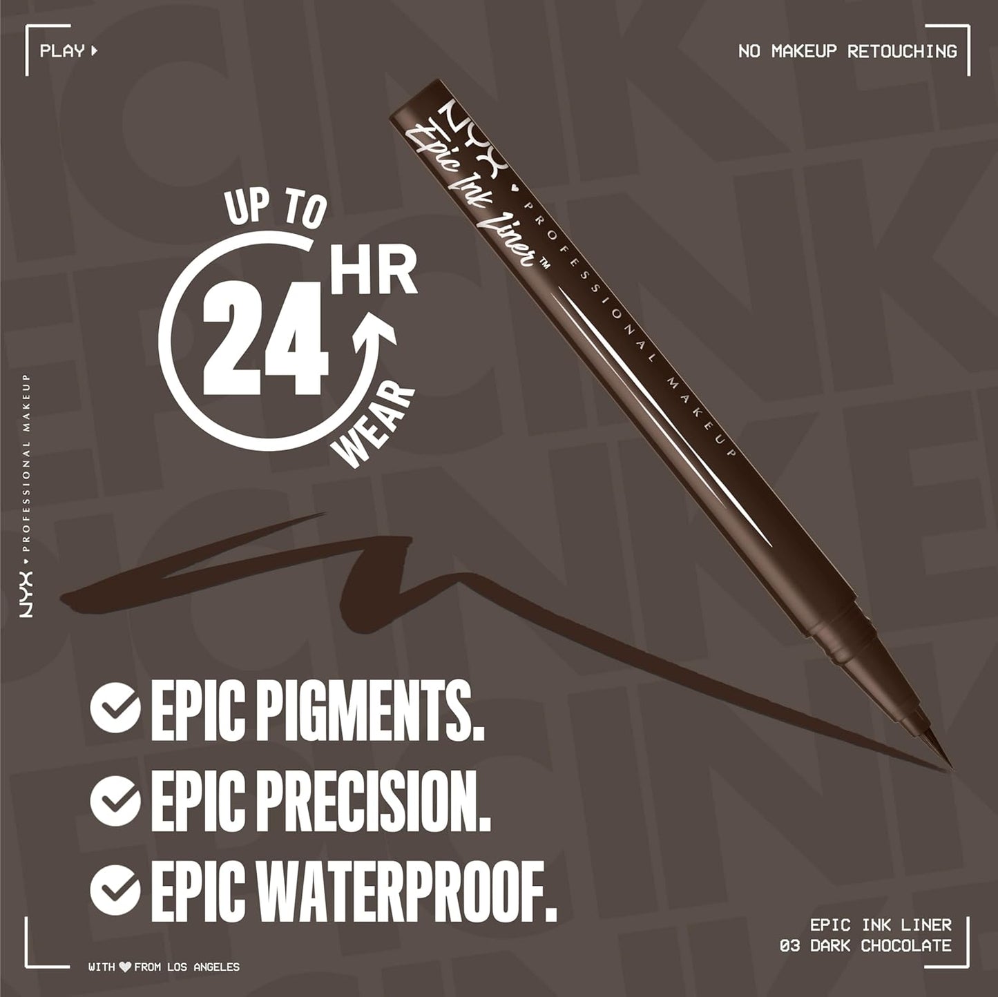 NYX PROFESSIONAL MAKEUP Epic Ink Liner, Waterproof Liquid Eyeliner with Vegan Formula - Dark Chocolate (Dark Brown Matte)