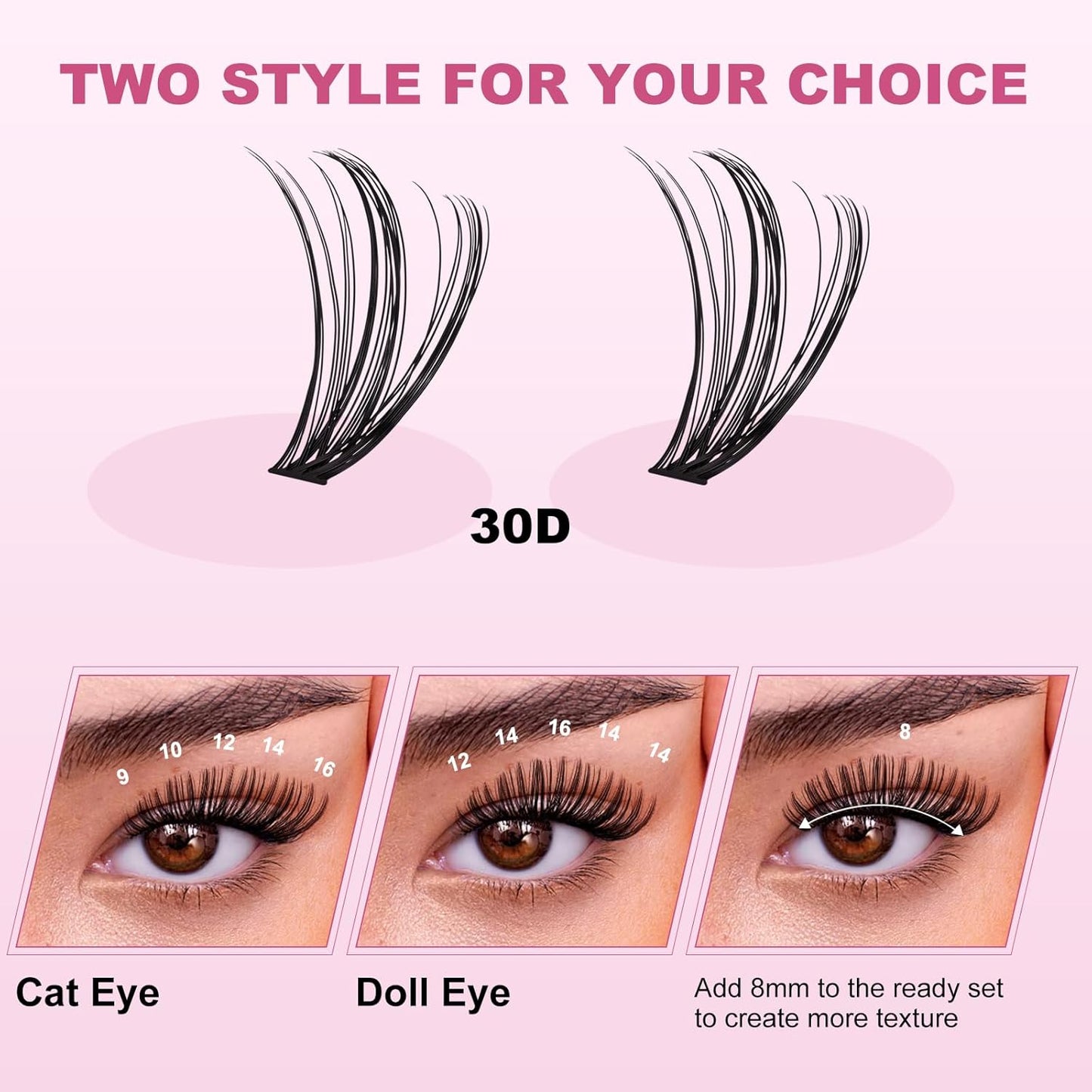 Lash Clusters kit 9-16mm DIY Lash Extension Kit 280 30D D Curl Lash Clusters 0.07D Natural Individual Lashes Clusters False Eyelashes Wispy Eye Lash Kits Extensions Kit