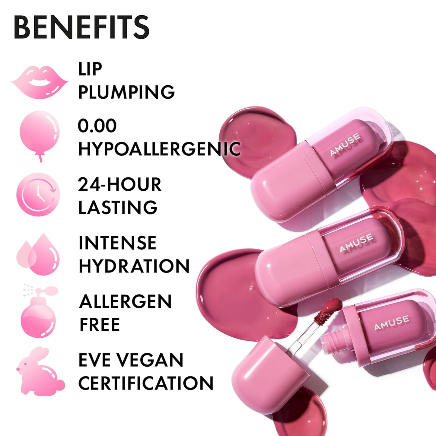 Amuse SEOUL BEBE TINT - 03 COOL HIBISCUS | 24-hour Long-lasting Lip Stain, Plumping, Hydrating, Moisturizing, No Peel Off, Lip Care, Treatment, Non Sticky, Korean Lip Tint for Dry Lips