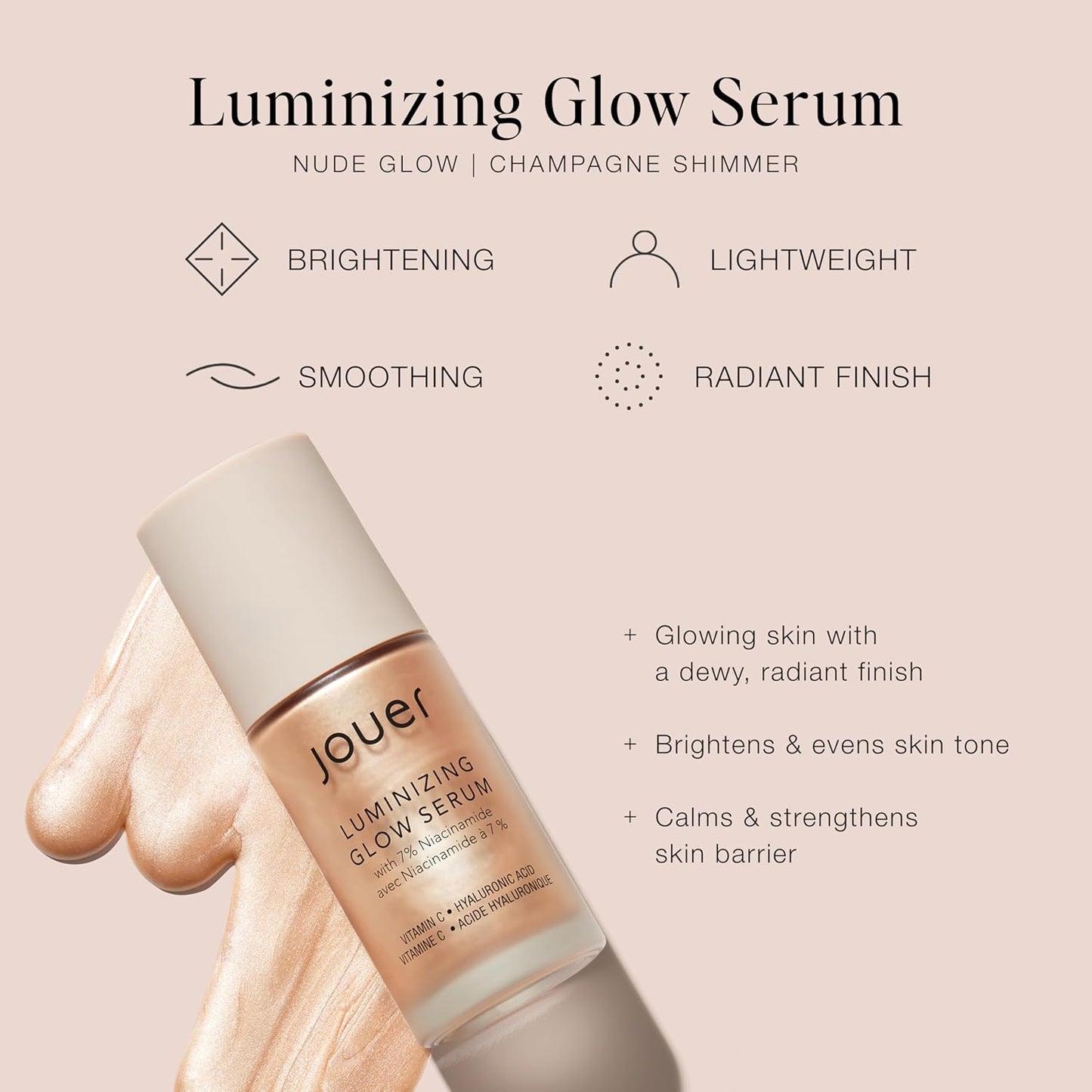Jouer Luminizing Glow Drops for Face, Dewy Serum for Glowing Skin, 7% Niacinamide, Hyaluronic Acid, & Glycerin, 1 fl oz