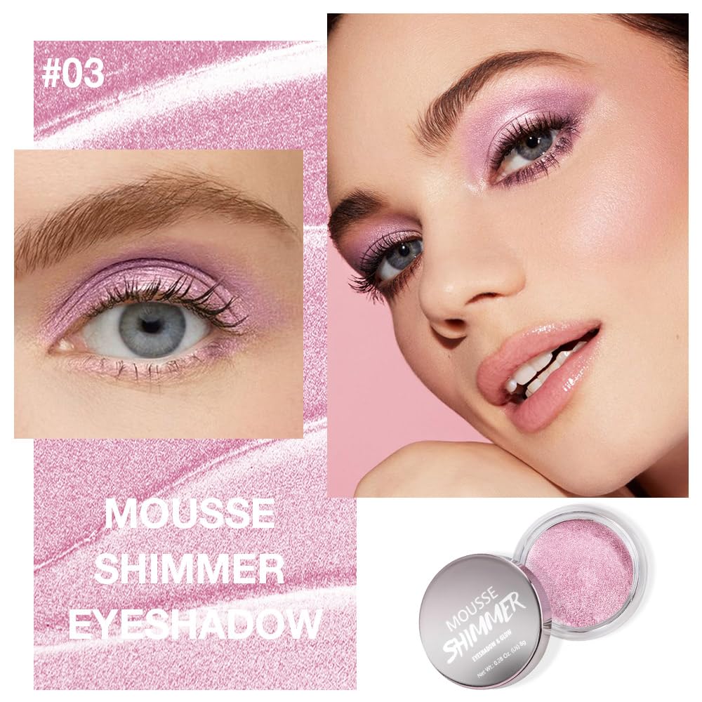 Cream Glitter Soft Pink Shimmer Metallic Eyeshadow Palette Makeup, Natural Single Mini Instant Holographic Eyeshadow For Women, Sombras Crema Para Ojos, Talc, Paraben & Cruelty Free