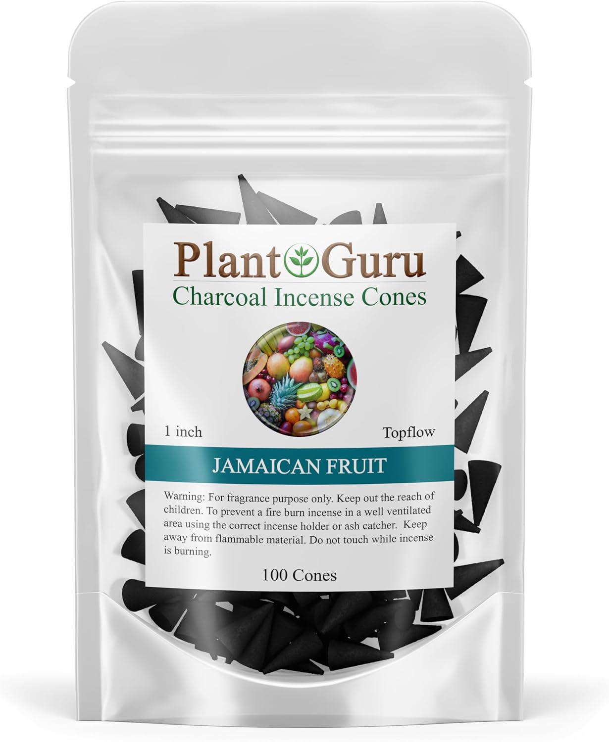Jamaican Fruit Charcoal Incense Cones 1" TOPFLOW - 100 Pack - Natural Scented Cones Handmade Hand Dipped