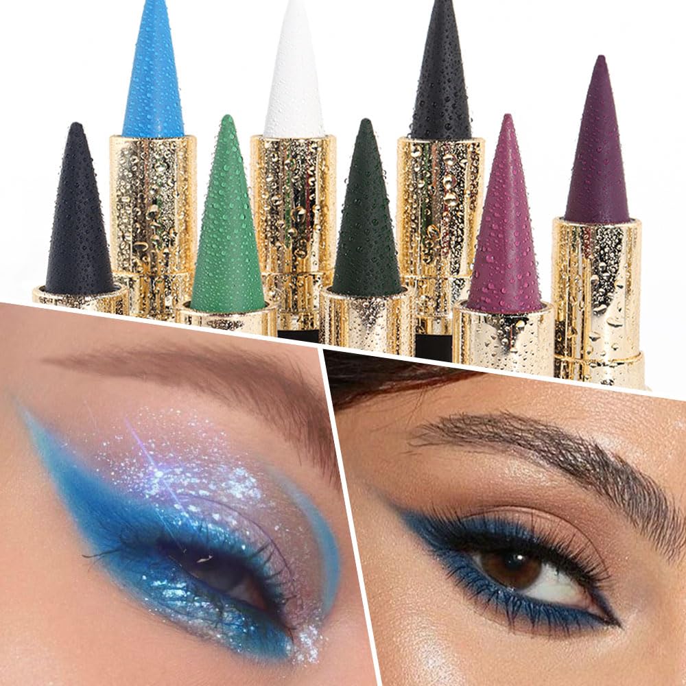 Kaely 2Pcs Light Dark Blue Gel Eyeliner Pencils Set,Waterproof Color Colored Eye Liner Crayon,Cat Eye Stencil Gothic Halloween Makeup,Face Paint Eye Black Stick,delineadores de colores para ojos