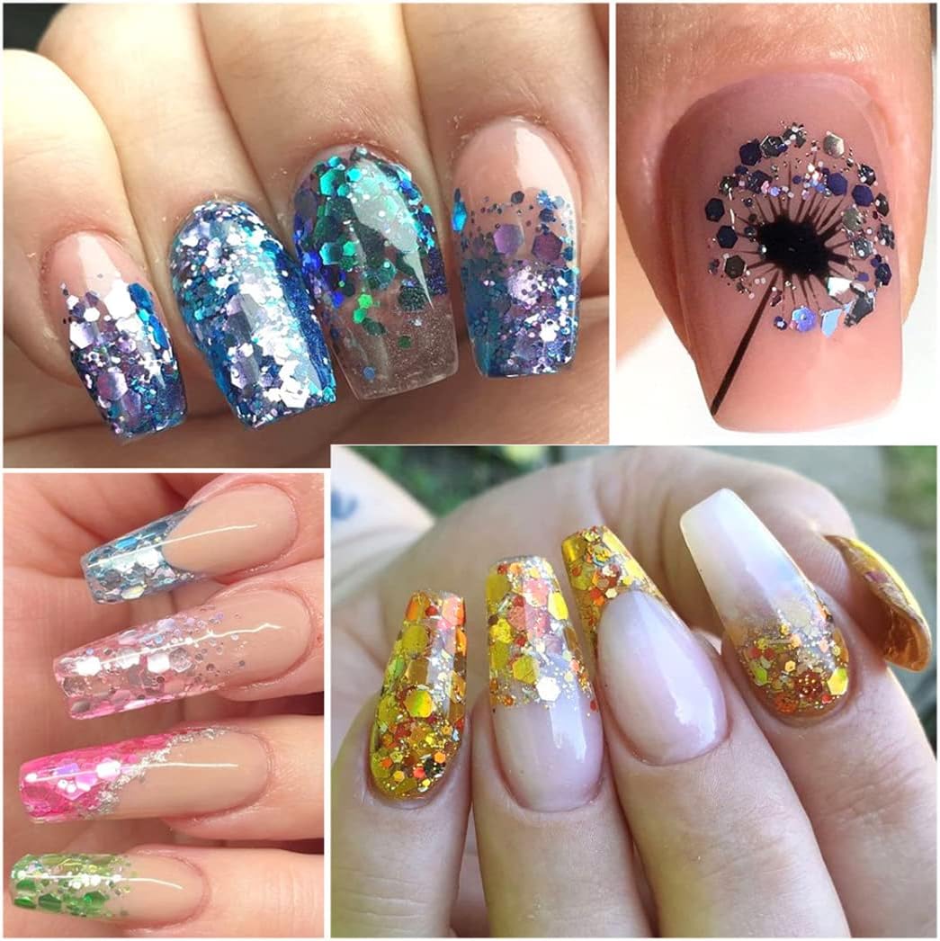 2 Boxes 24 Colors Chameleon Holographic Glitter Mermaid Nail Art Sequins 3D Flakes Laser Gradient Nail Glitter Design Shiny Glitters Powder Accessories for Women Manicure DIY Decorations