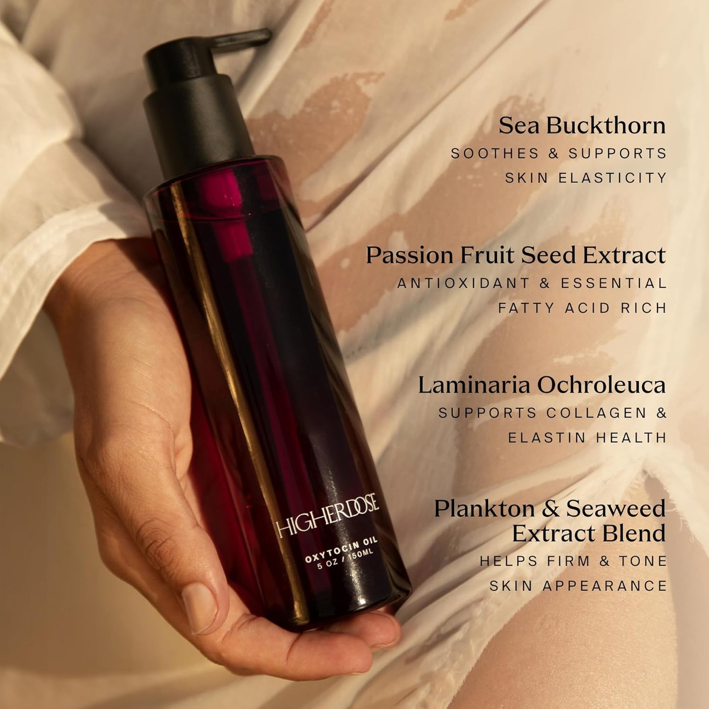 HigherDOSE Oxytocin Body Oil - Nourishing, Ayurvedic Body Care to Firm & Tone Skin - Lightweight & Fast-Absorbing Formula with Sea Buckthorn & Antioxidant-Rich Passion Fruit Seed Extract (5 Fl Oz)