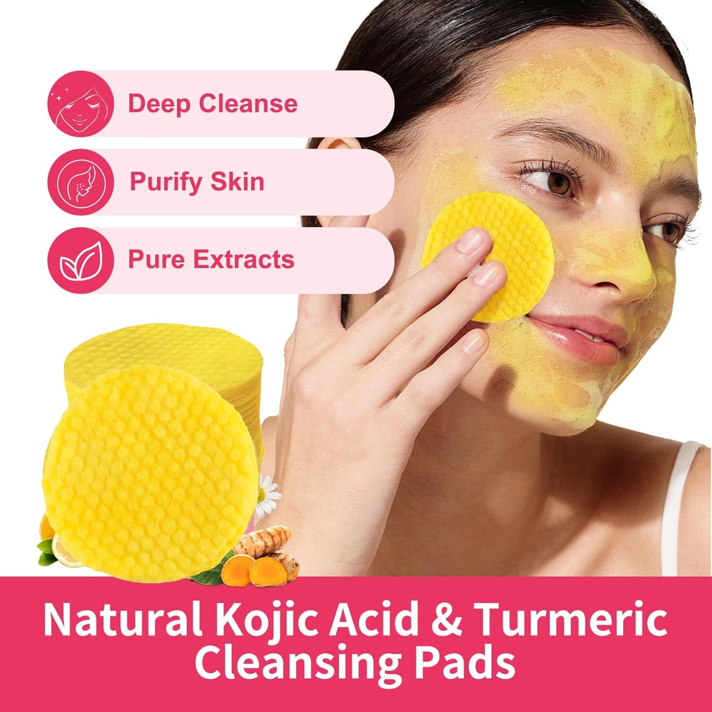 40 PCS Turmeric Kojic Acid Cleansing Pads,Turmeric and Kojic Acid Face Pads,Turmeric Kojic Acid Pads for Face