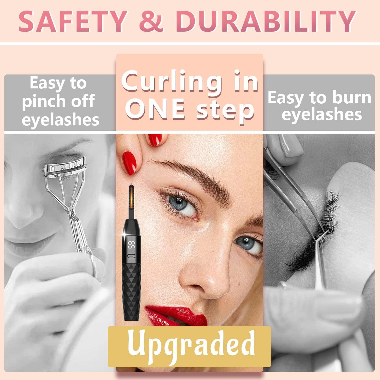 Heated Eyelash Curler - Heated Lash Curler - Electric Eyelash Curler Rechargeable for 24 Hours Long-Lasting Natural Eyelashes, LED Display - 4 Heating Modes, 8S Fast Heating, Gifts for Women Girls