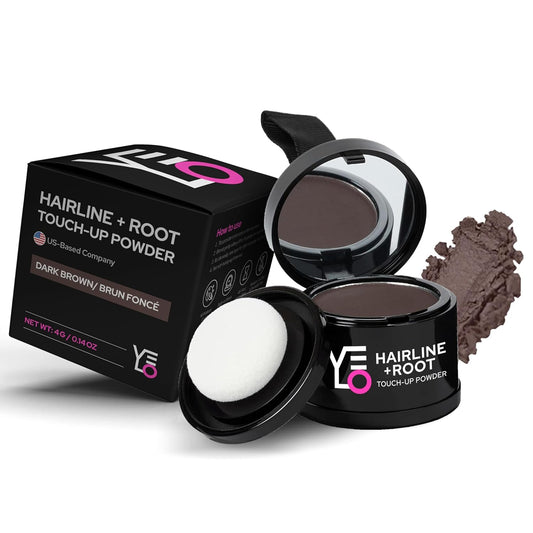 VELO Hairline Powder–DARK BROWN Hair Root Touch Up Powder for Women & Men–Instantly Covers Gray Hair, Thinning Hair & Bald Spots–Sweatproof Root Cover Up–Puff & Mirror Compact, 13 Shades