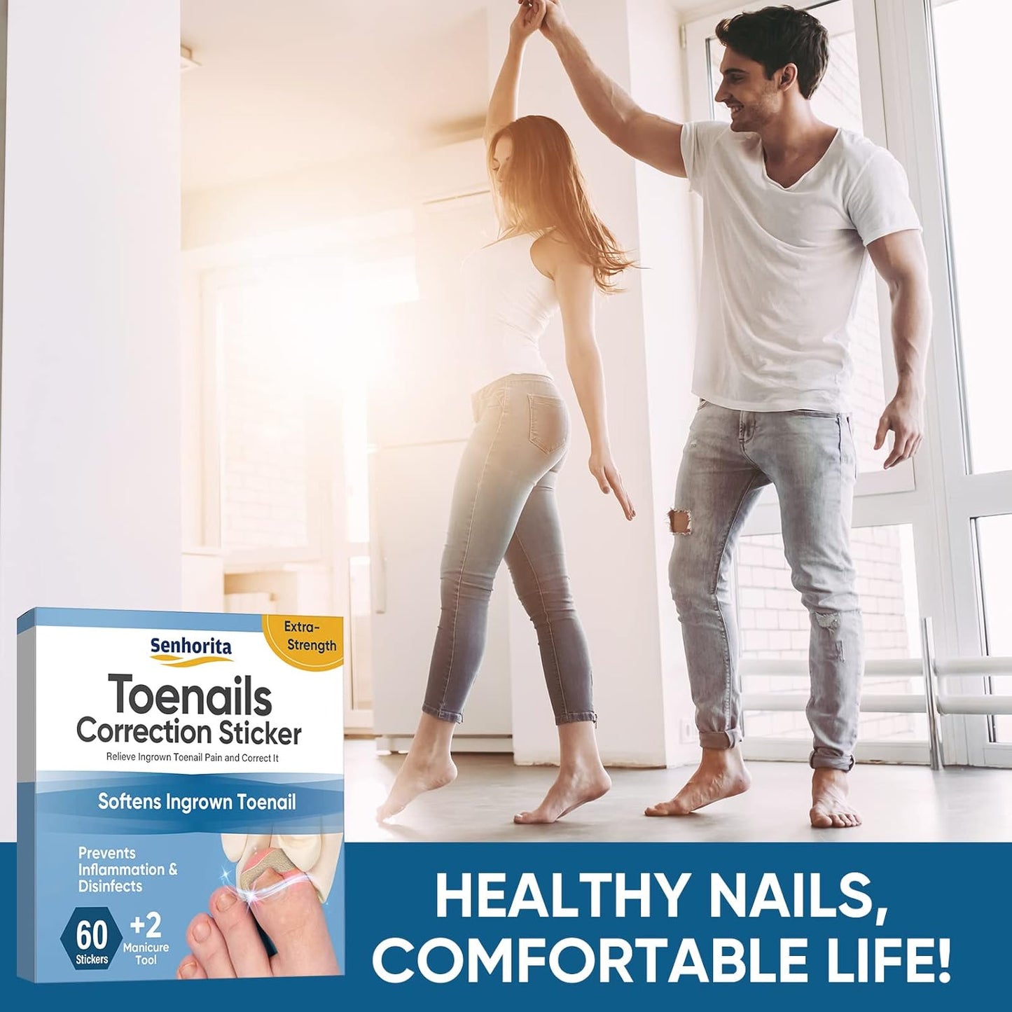 Ingrown Toenail Treatment, 60Pcs Ingrown Toenail Corrector Strips, Ingrown Toenail Removal Kit with File and Lifter, 60Pcs