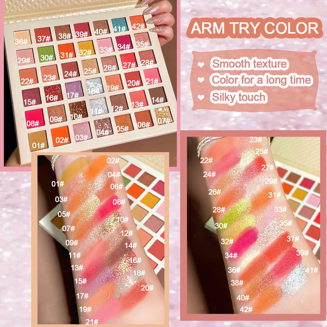 KAIQIKAIXI 42 Colors Eye shadow Palette Eye Makeup Neon Eyeshadow Palette Pallet Matte Colorful Shimmer Metallic Bright Color Pigmented Highlight Cosmetics