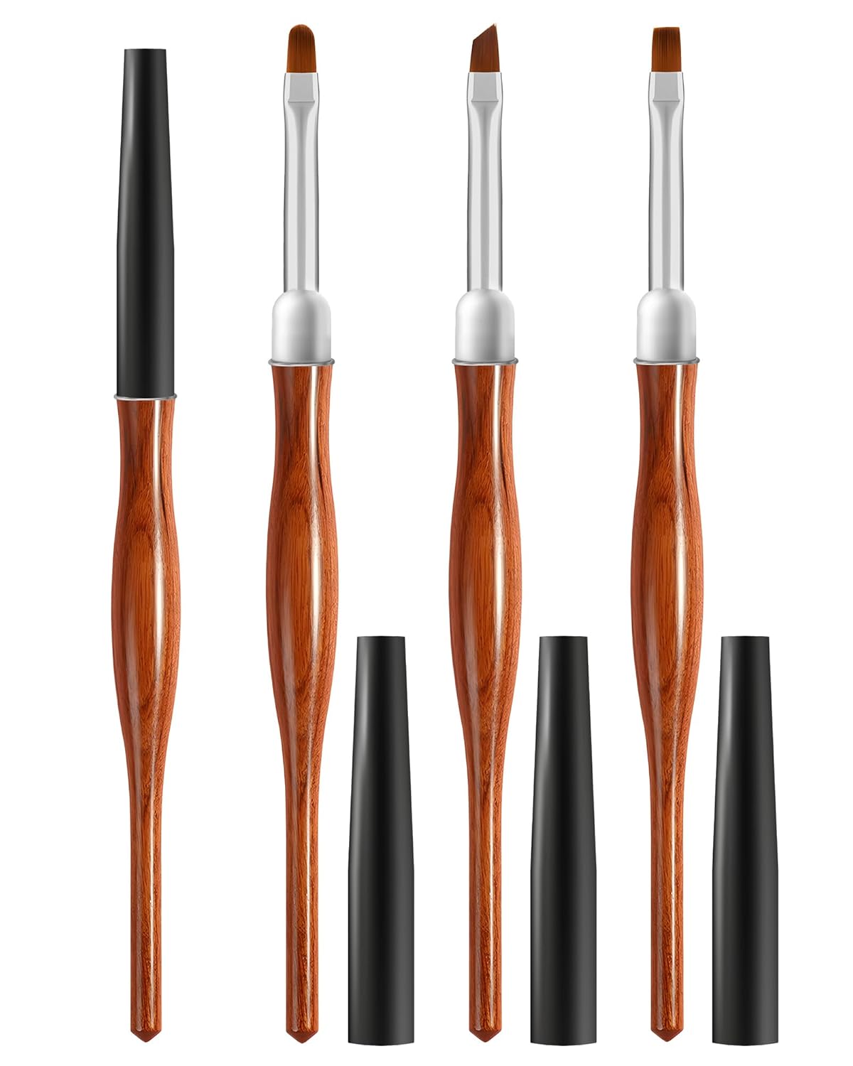 3PCS Nail Art Clean Up Brushes, Round/Angled/flat Acetone Resistant Gel Nail Polish Remover Brush, Nail Brushes for Tidying Up Polish Mishaps on Cuticles, and Nail Art Designs（Wood color）