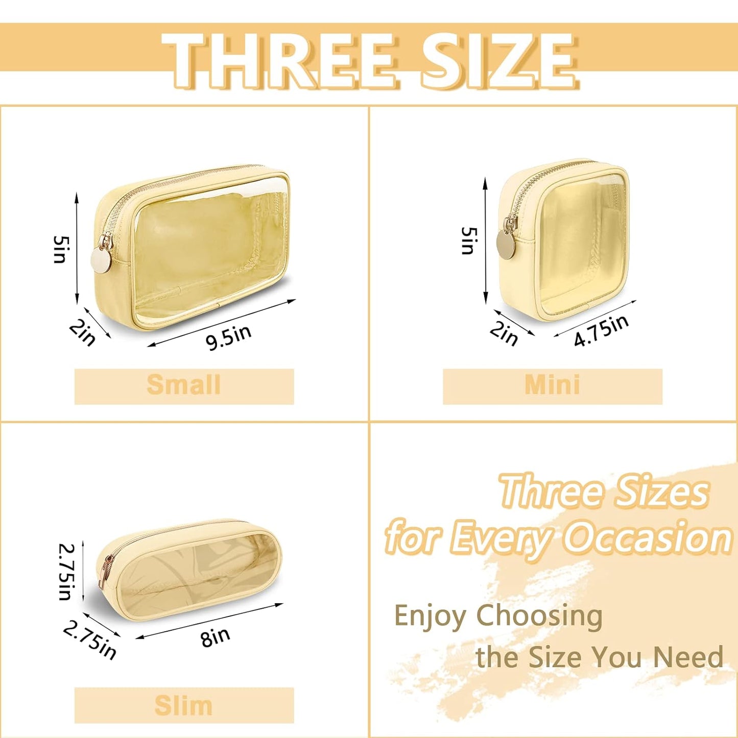 Clear Mini Makeup Bag for Purse, Small Nylon&PVC Cosmetic Bag TSA Approved Toiletry Bag with Zipper, Transparent Travel Bag Coin Purse for Women Men Girls(Beige)