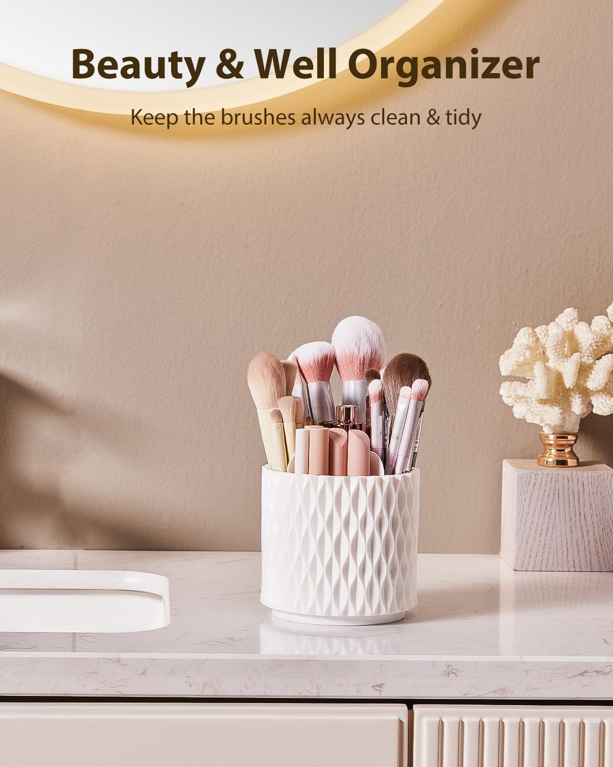 [Upgrade] Rotating Makeup Brush Holder, [Large Capacity] 5 Slot Cosmetics Make up Brush Organizer Storage for Dresser, Countertop, Vanity & Bathroom