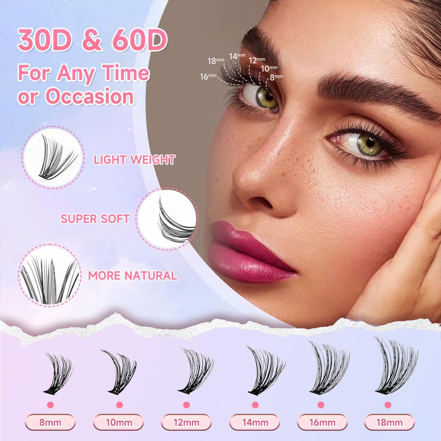 Lash Extension Kit DIY 240pcs Lash Clusters Eyelash Extension Kit, 8-16mm 30D 60D Individual Lashes Kit with Lash Bond and Seal, Lash Tweezers for Self Use (30D&60D, 0.07D, 8-16mm, Kit)