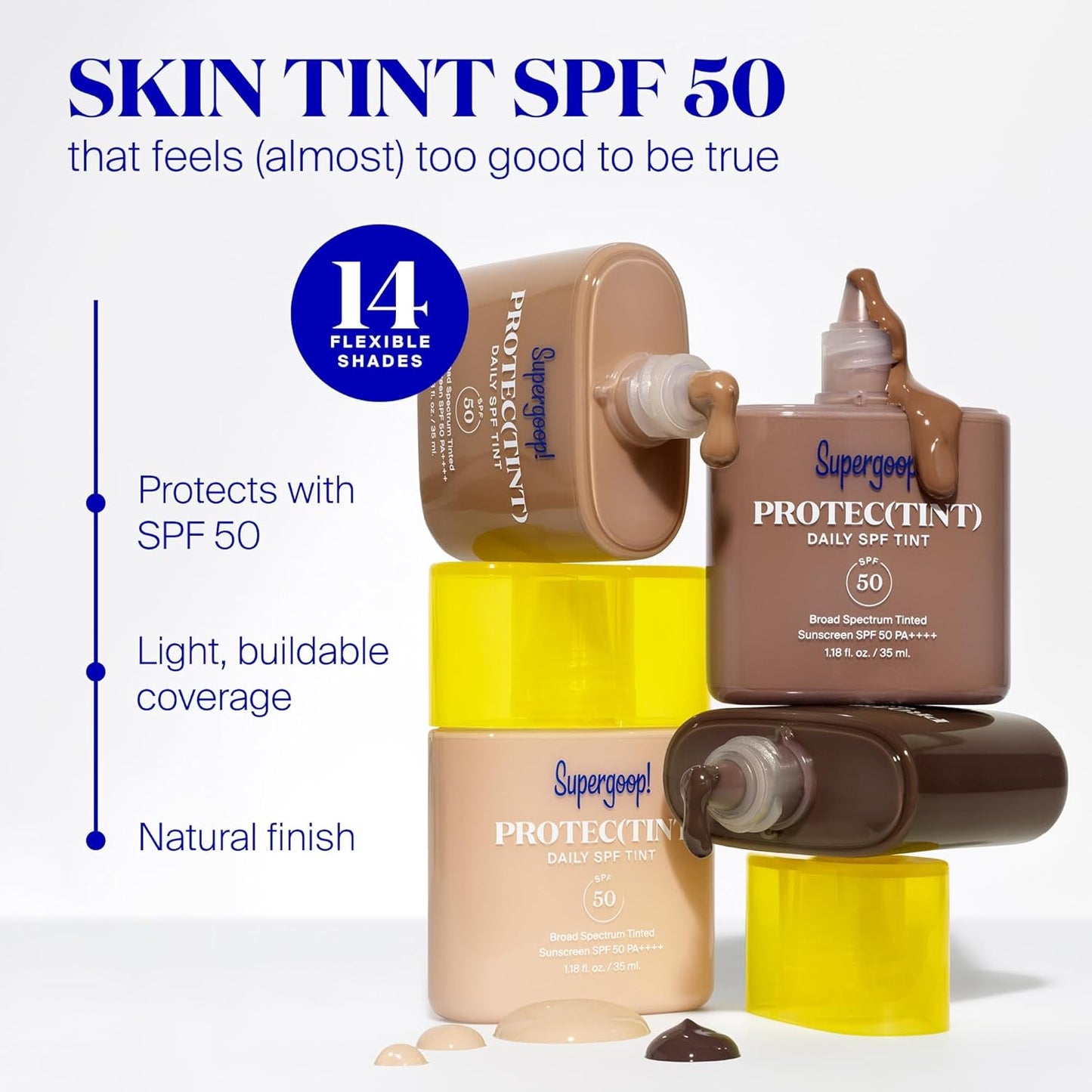 Supergoop! Protec(tint) Daily Skin Tint SPF 50 - 30W - Light, Buildable Coverage for Immediately Smooth, Even-Looking Skin - Natural Finish