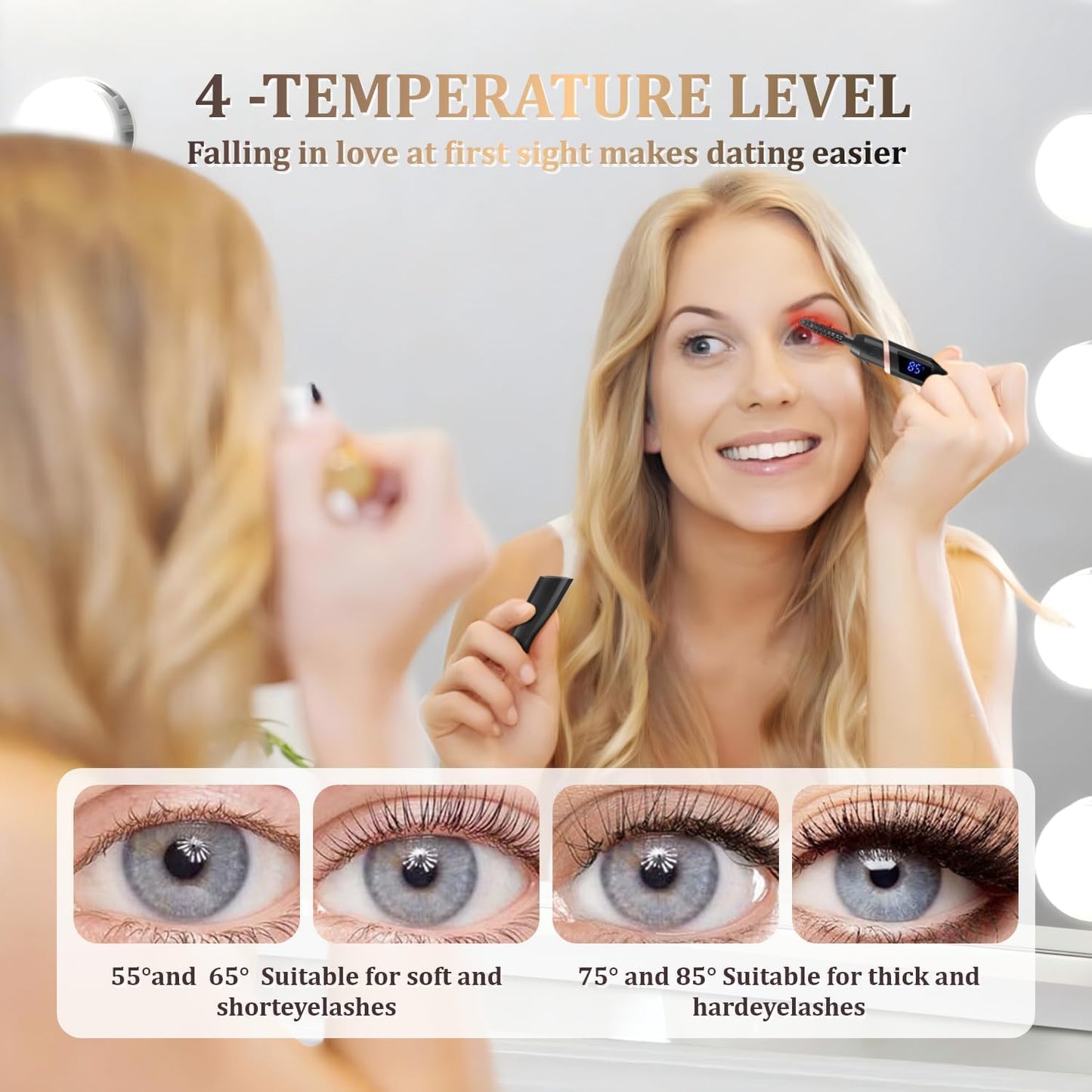 Heated Eyelash Curlers - Rechargeable Electric Eyelash Curler with 4 Heat Settings,Long-Lasting Curling Tool Includes Eyelash Brush,LED Display,Best for Women's Makeup (Black)