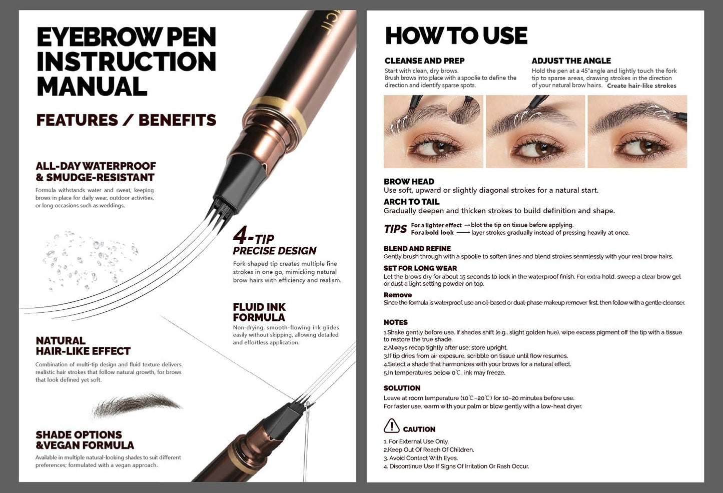 2 Pack Eyebrow Pen, Waterproof Microblading Eyebrow Pencil, 4 Tip Precise Eye Brow Makeup Pen for Women to Effortlessly Create Hair Like Natural Brows, Non Dry Out and Last All Day (Blonde)