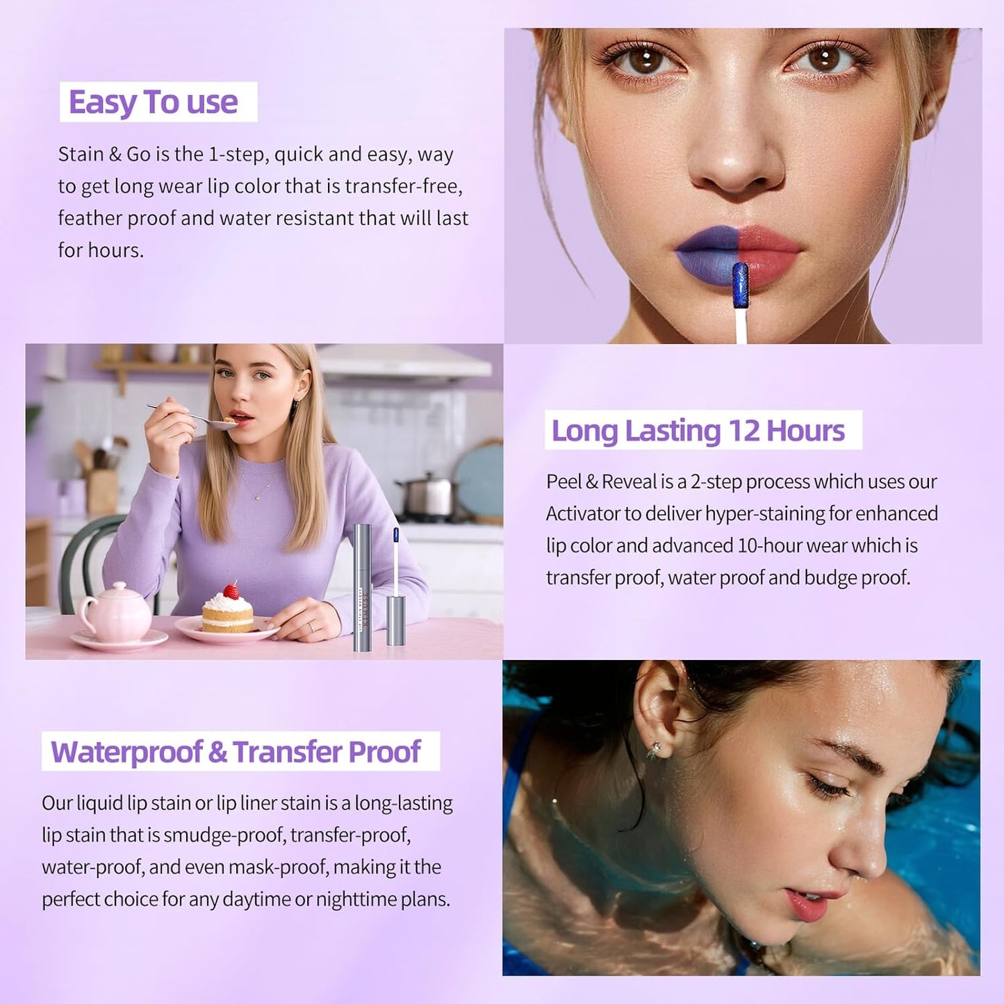 KIMUSE Lip Stain Masque: Peel Off Lip Stain Long Lasting Waterproof 12HR Transfer Proof & Hydrating Tint, Instant Lip Color With Natural Matte Effects, Vegan & Easy To Use