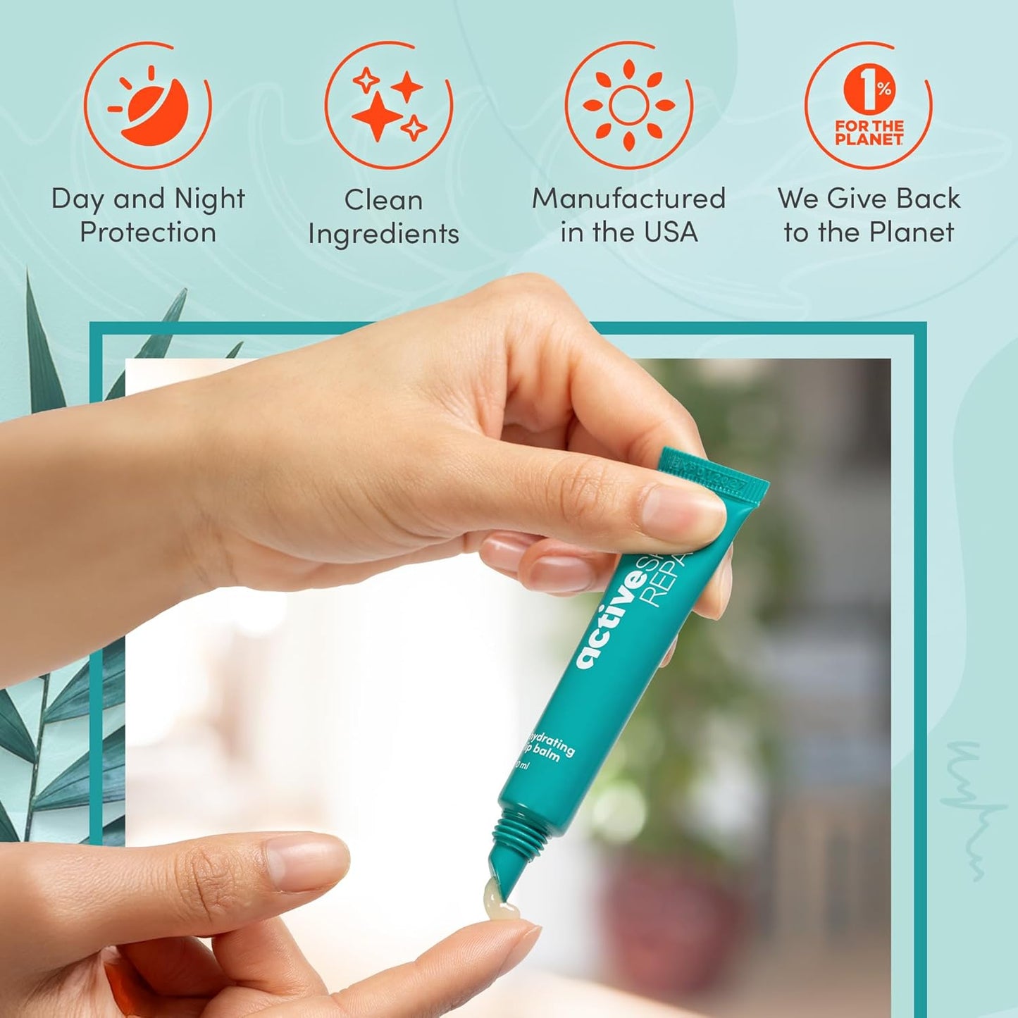 Active Skin Repair Hydrating Lip Balm for Dry Lips, EWG Certified Long-Lasting Moisturizing Lip Balm with Hyaluronic Acid, Peptides, and Ceramides, 10 ml.